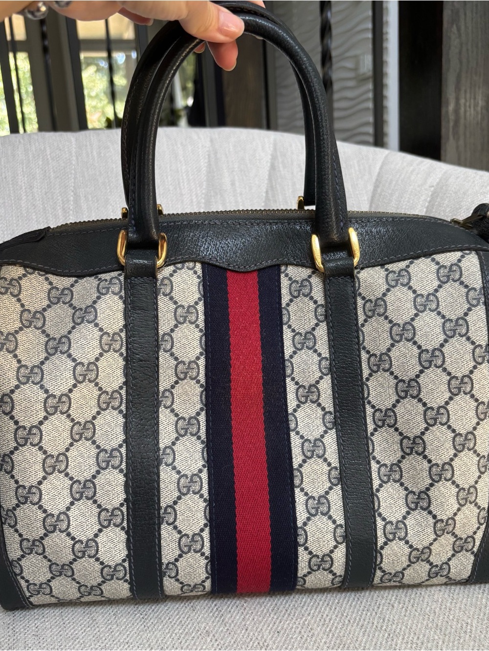 GUCCI GG Navy Monogram Boston Bag - Picture 2 of 15